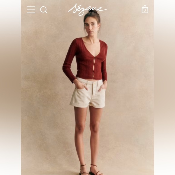 Sezane Niels Ecru Denim Cuffed Shorts Button Fly Relaxed Luxe Size 40 US 8 - Picture 3 of 12